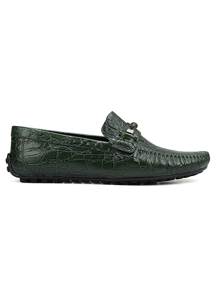 Green Croco Textrured Moccasins