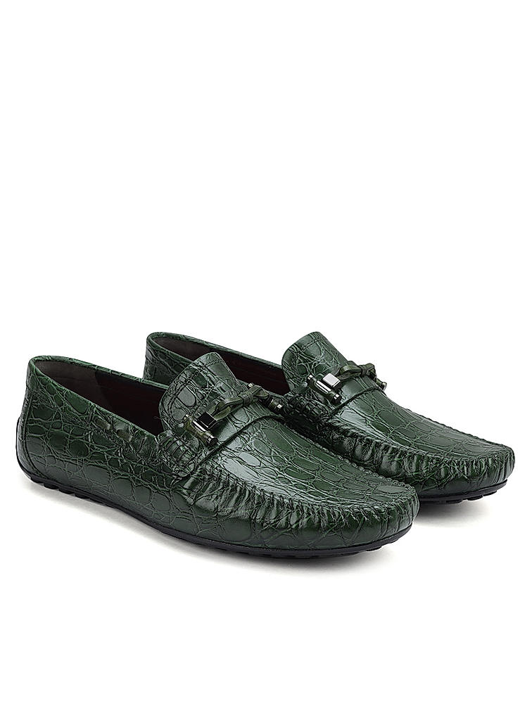 Green Croco Textrured Moccasins