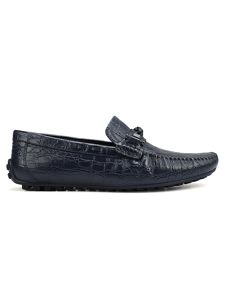 Blue Croco Textrured Moccasins