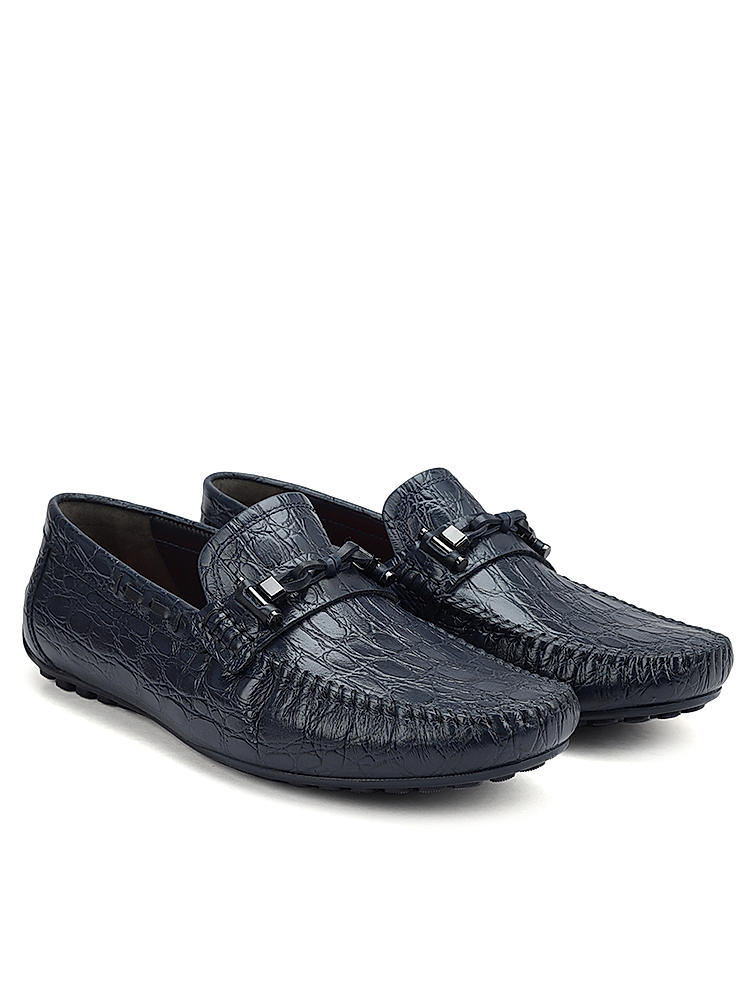 Blue Croco Textrured Moccasins