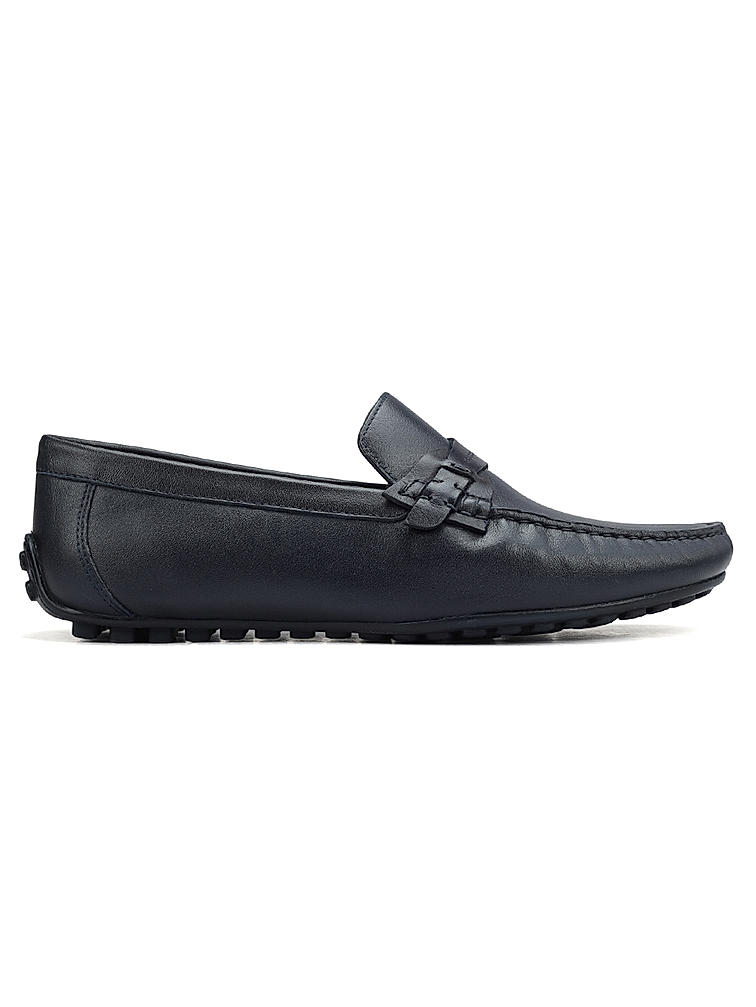 Blue Moccasins With Leather Panel