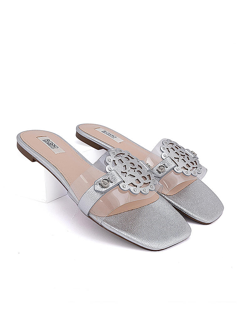 Silver Textured Logo Flats