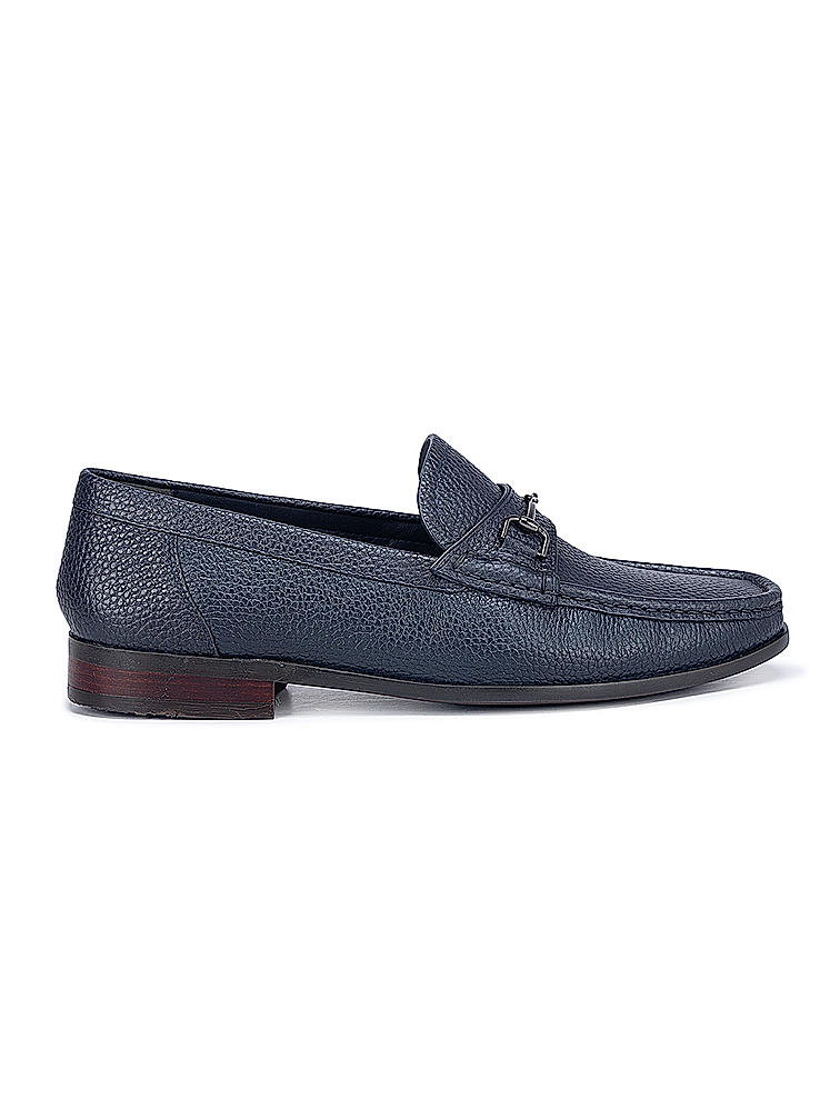 Navy Textured Heel Moccasins With Buckle