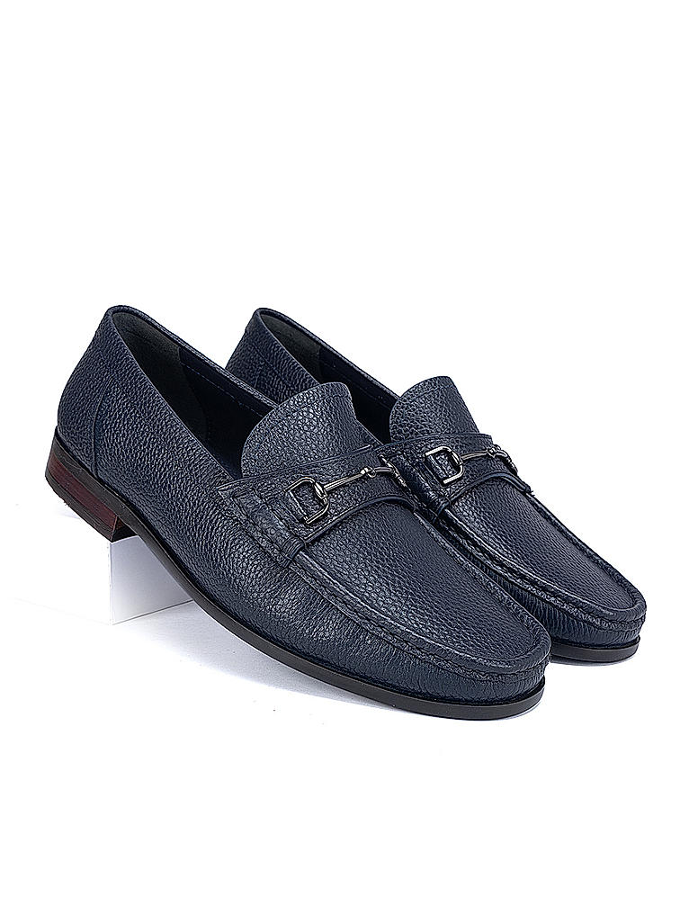 Navy Textured Heel Moccasins With Buckle