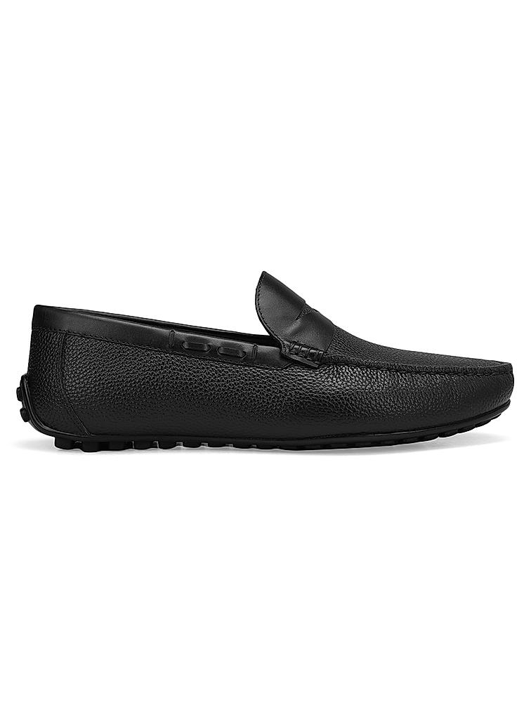 Black Textured Leather Moccasins