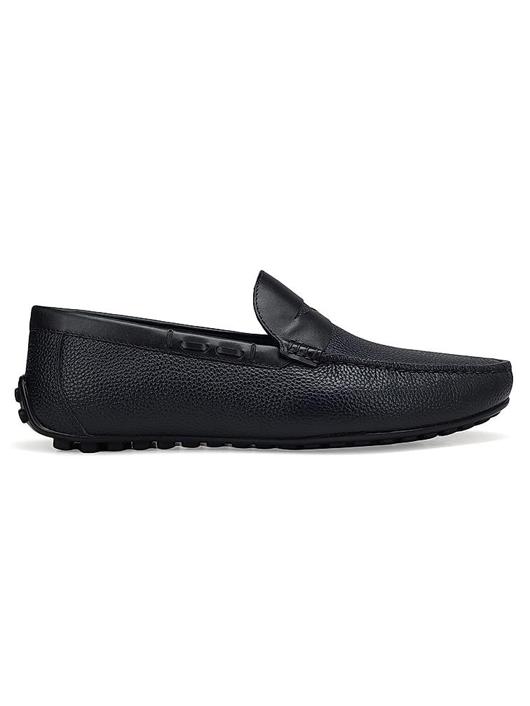 Navy Textured Leather Moccasins