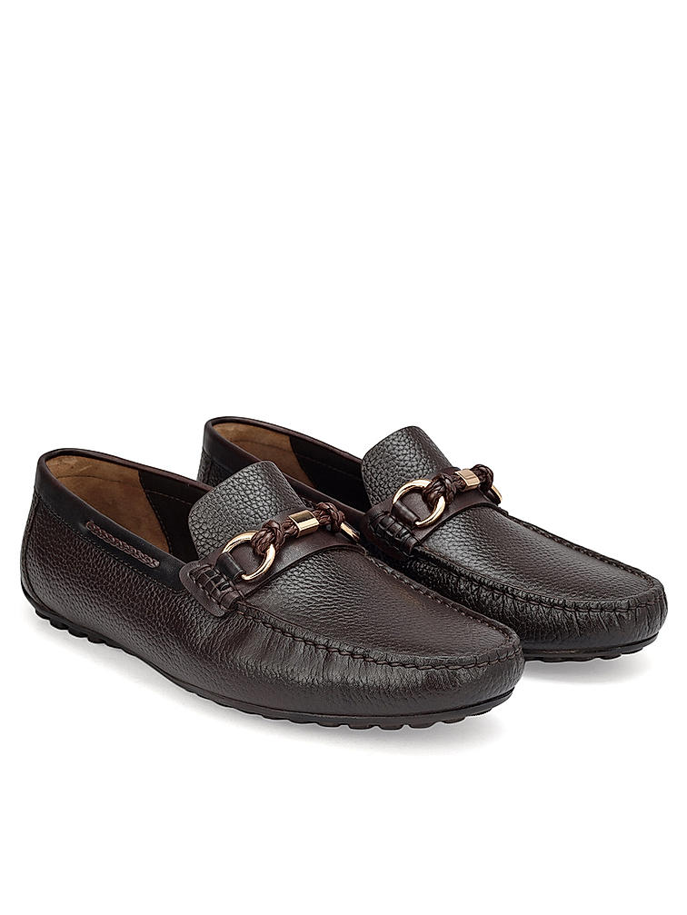 Coffee Textured Leather Moccasins