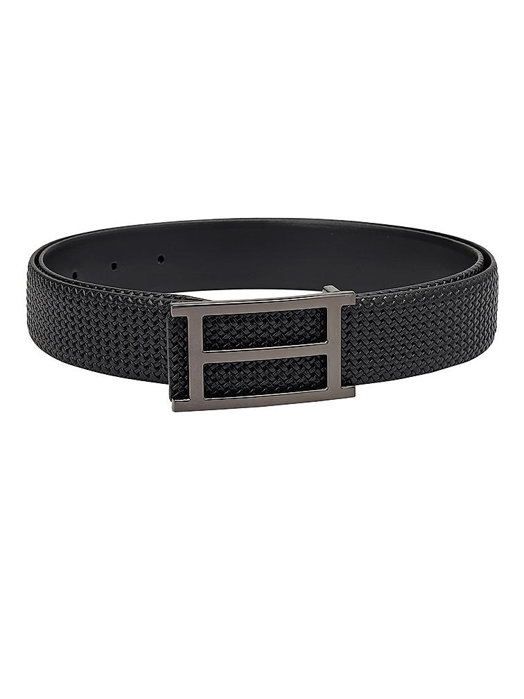 Black Textured Leather Men's Belt