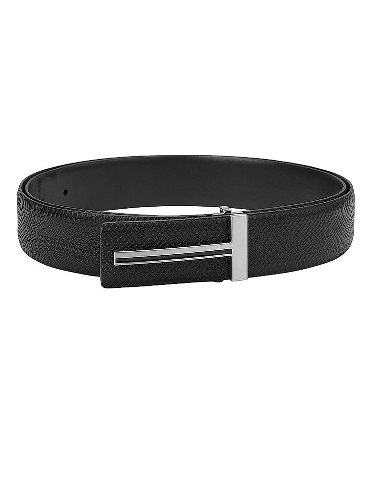 Black Textured Leather Men's Belt