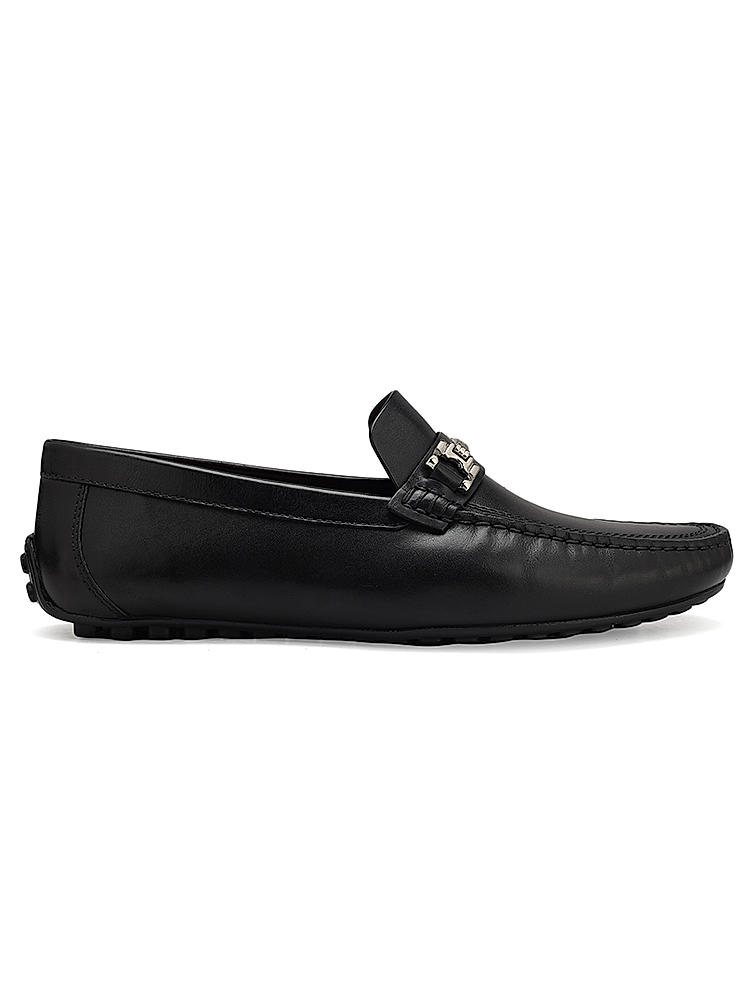 Black Leather Moccasins With Buckle