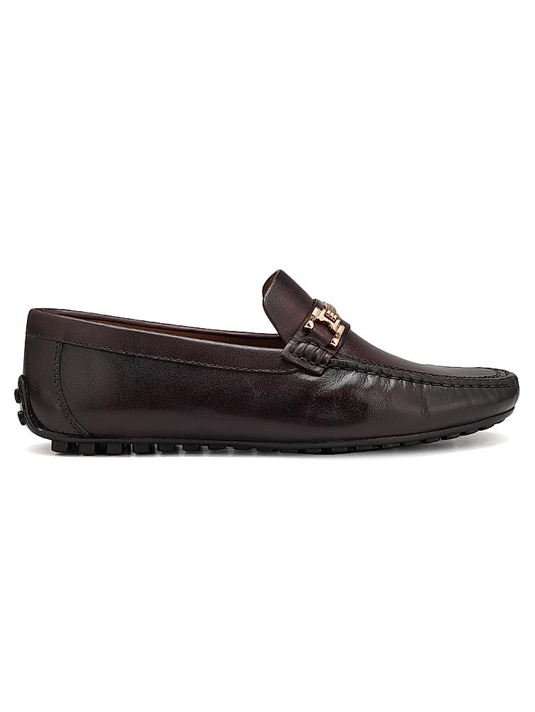 Coffee Leather Moccasins With Buckle