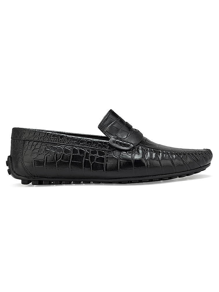 Black Croco Leather Loafers