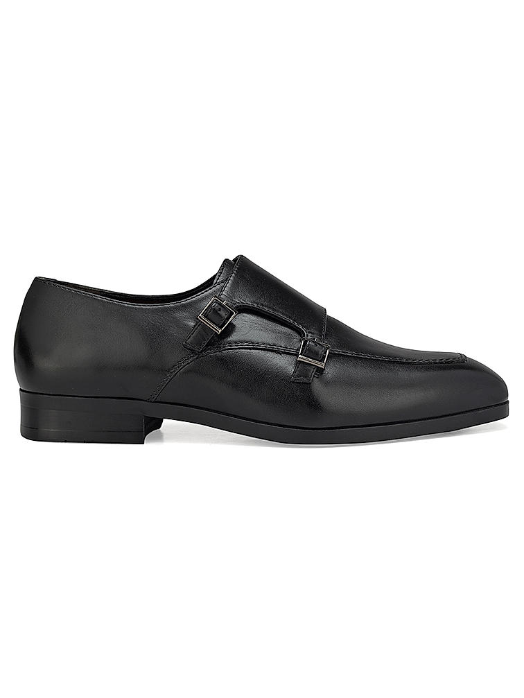 Black Plain Leather Monk Straps