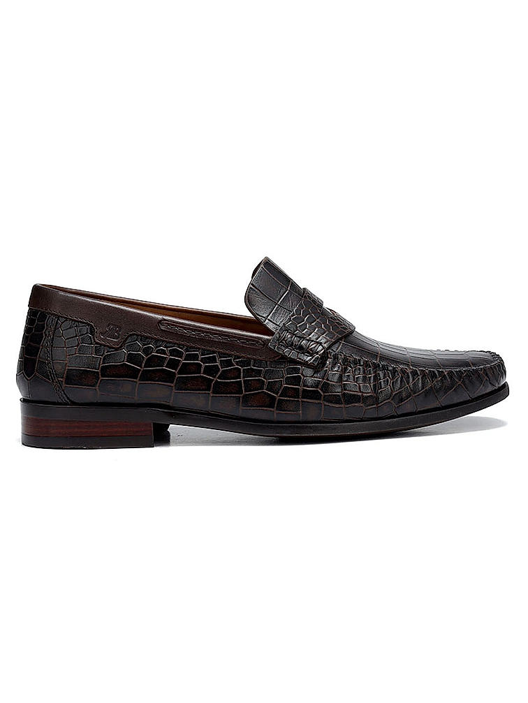 Brown Croco Textured Loafers