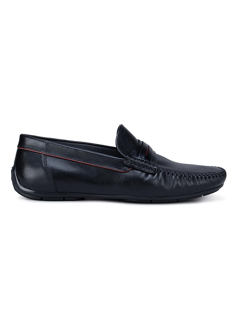 Black Plain Leather Moccasins