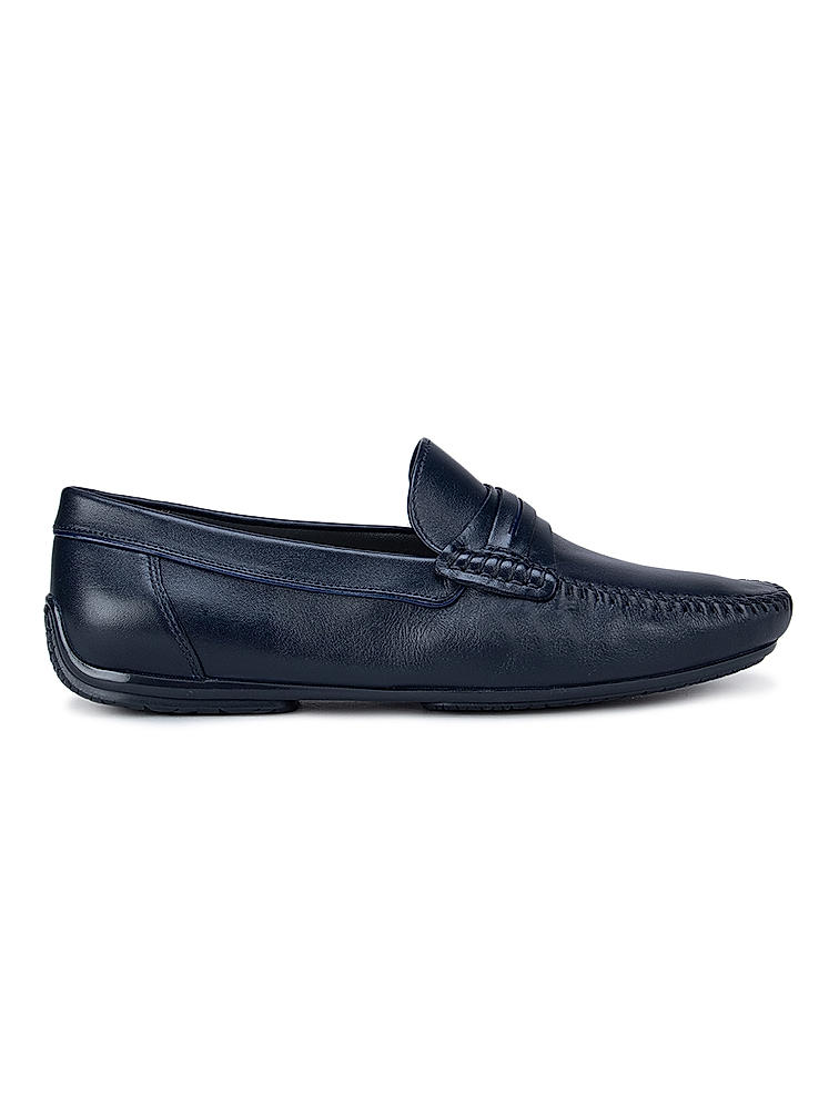 Blue Plain Leather Moccasins