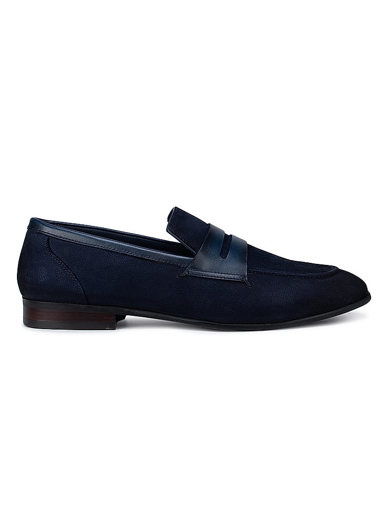 Blue Loafers with Leather Panel