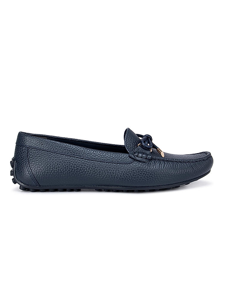 Navy Moccasins With Bow Detail