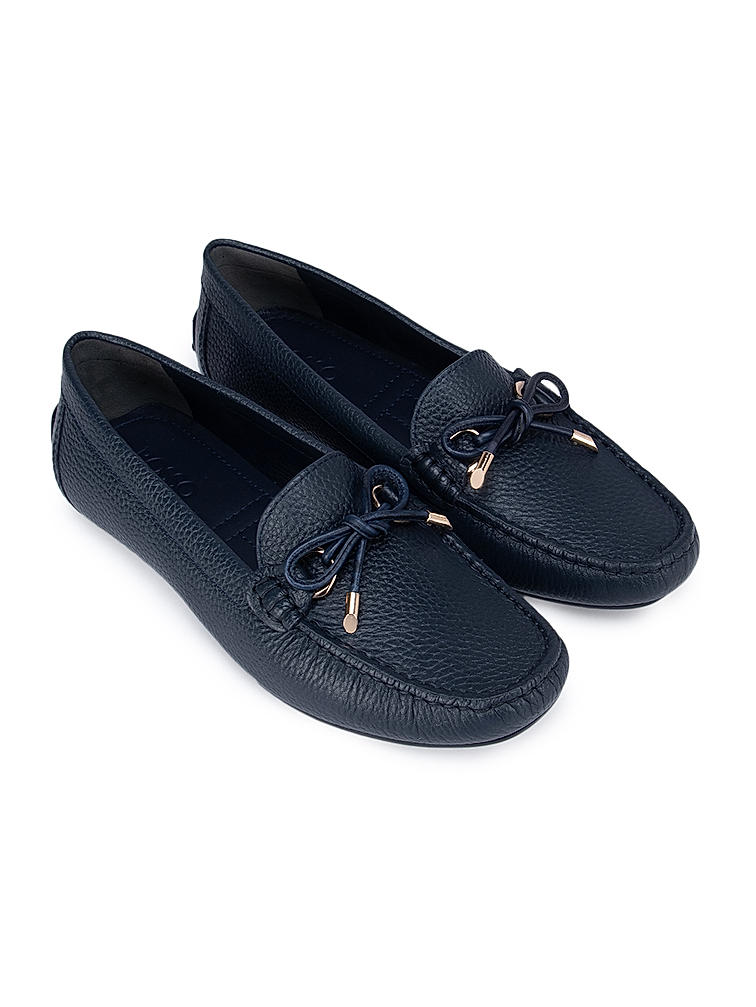 Navy Moccasins With Bow Detail