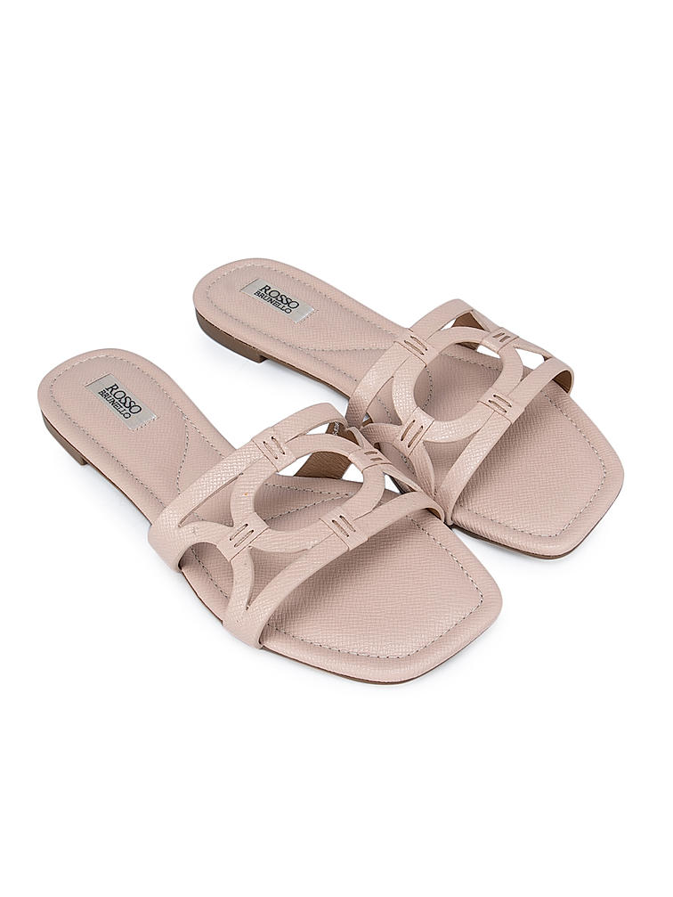 Beige Detailed Strap Sliders