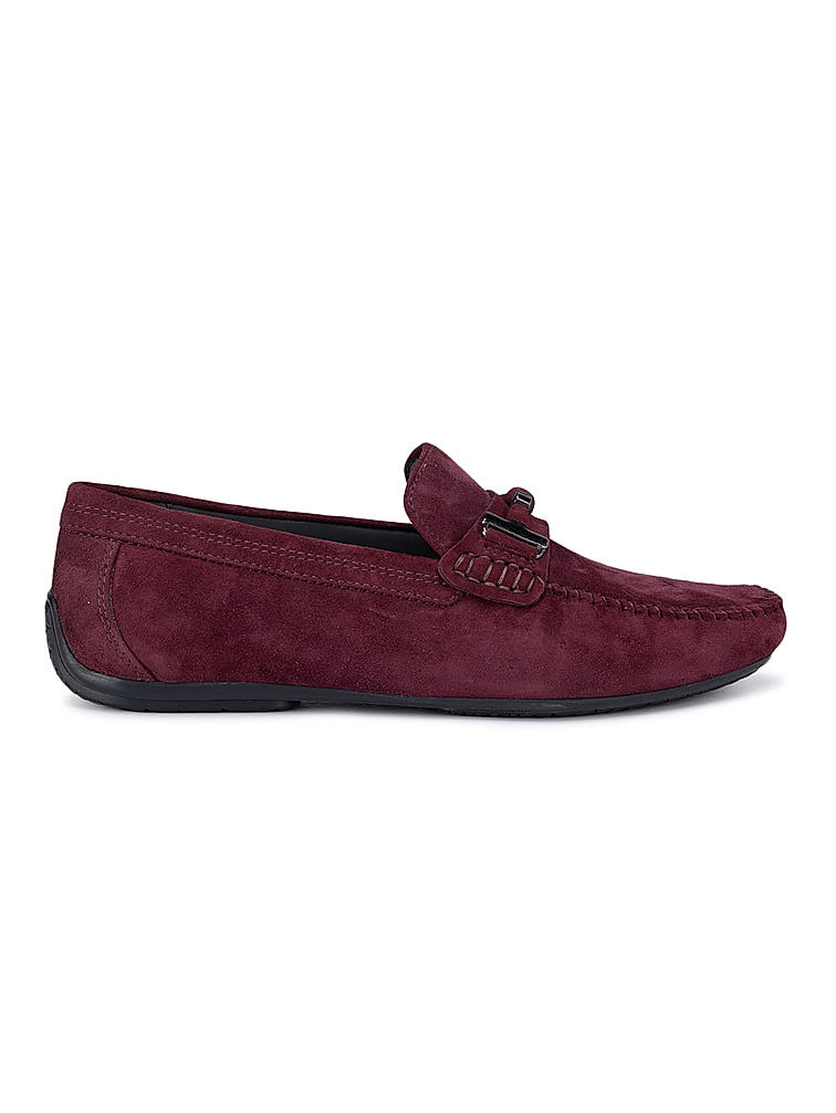 Burgundy Suede Moccasins With Buckle