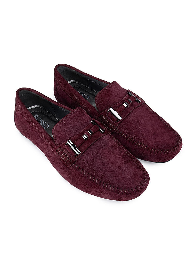 Burgundy Suede Moccasins With Buckle