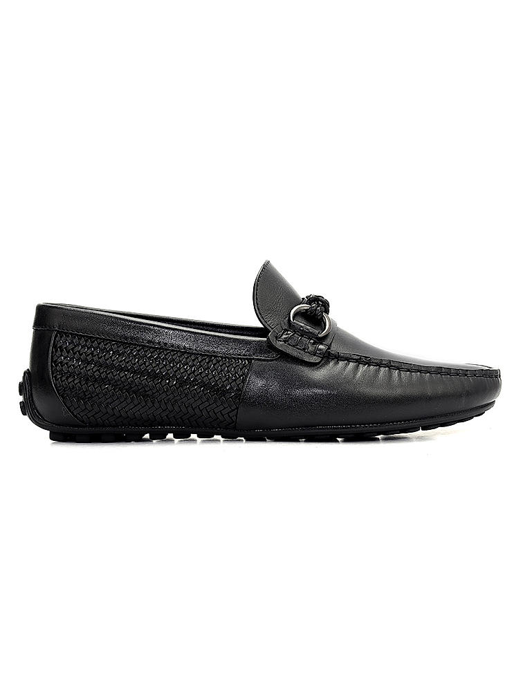 Black Moccasins With Braided Panel