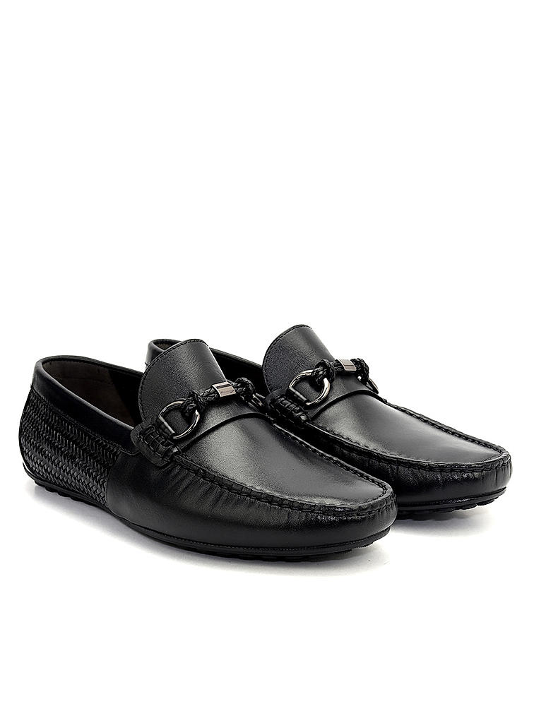 Black Moccasins With Braided Panel