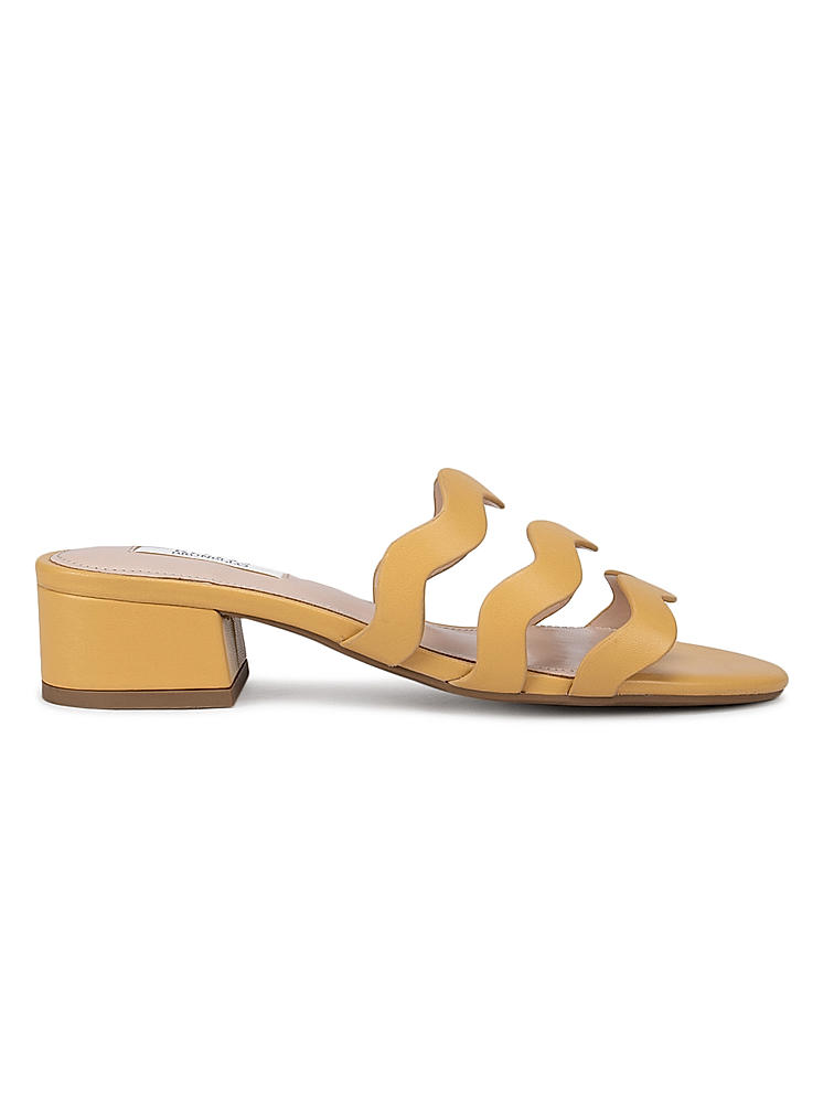 Yellow Strappy Block Heel Slide Sandals