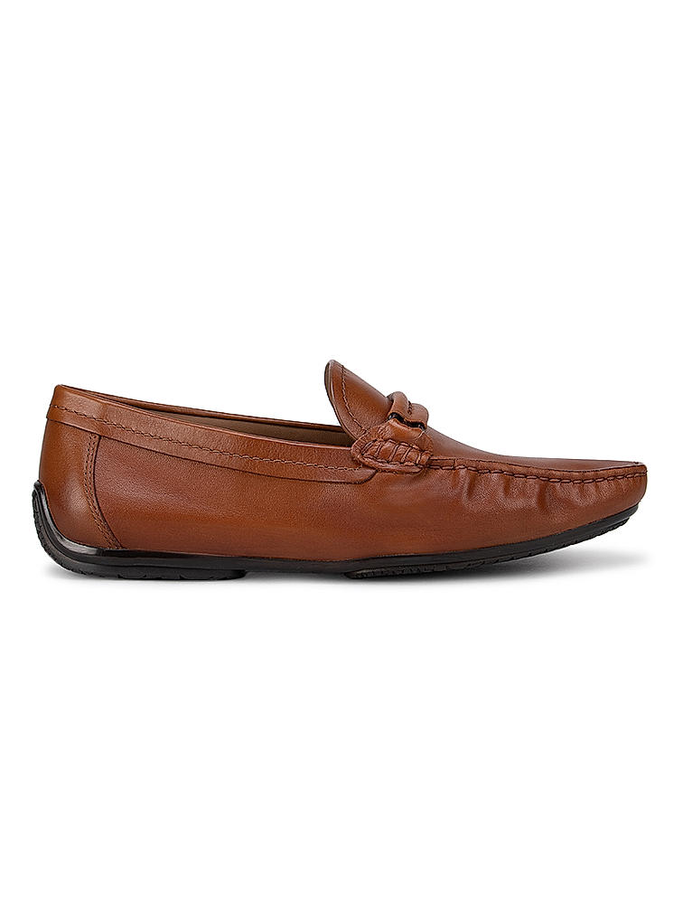 Tan Moccasins With Leather Panel