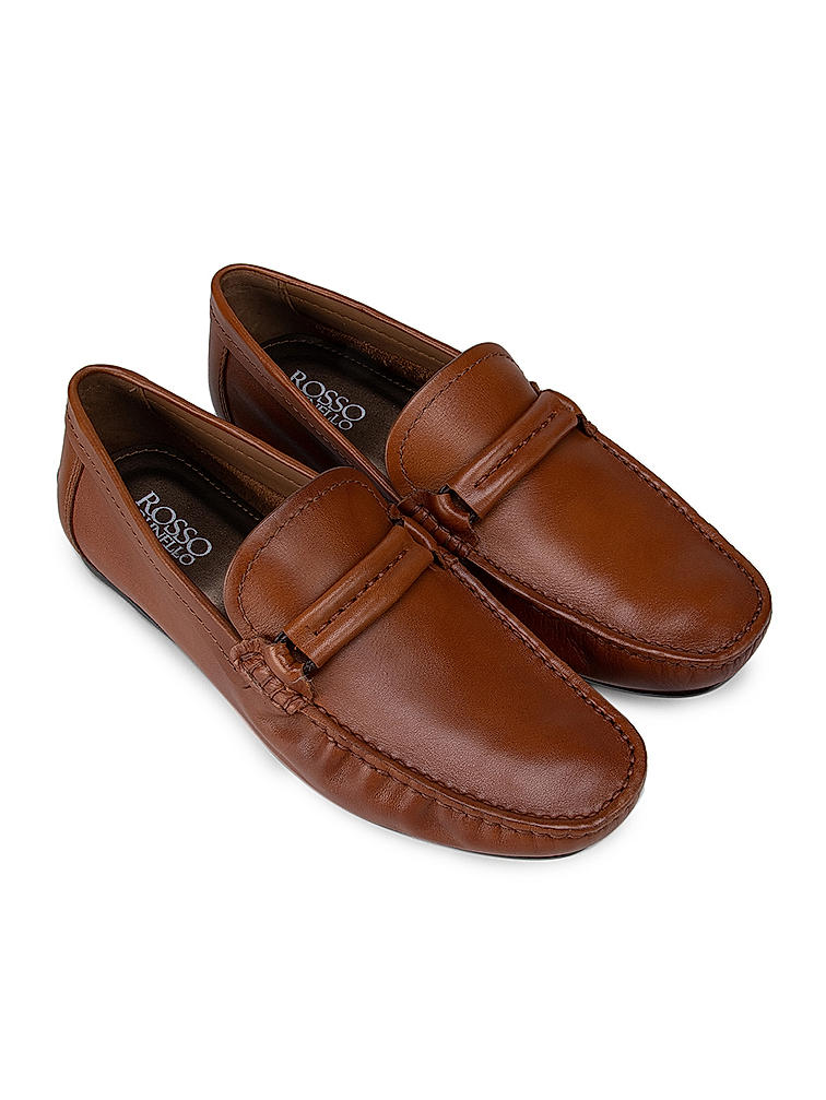 Tan Moccasins With Leather Panel