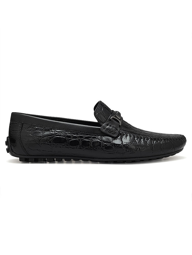 Black Croco Textured Moccasins