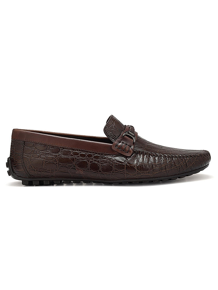 Coffee Croco Textured Moccasins