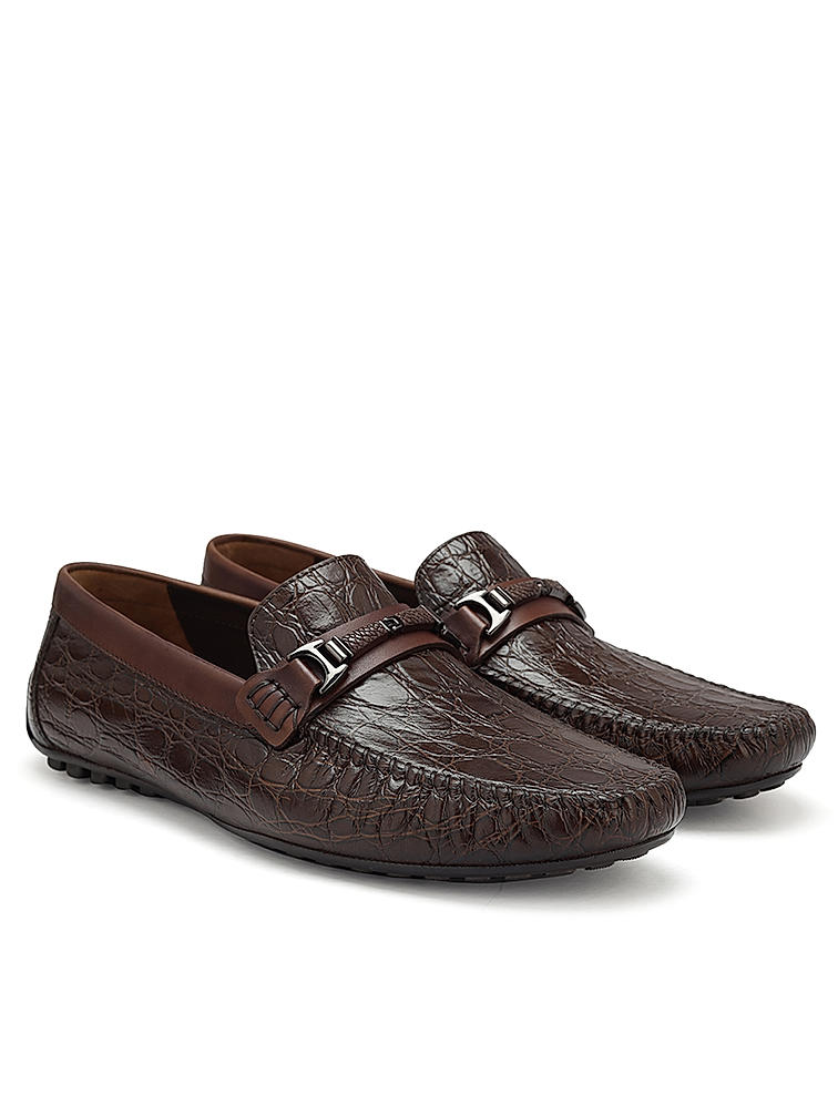 Coffee Croco Textured Moccasins