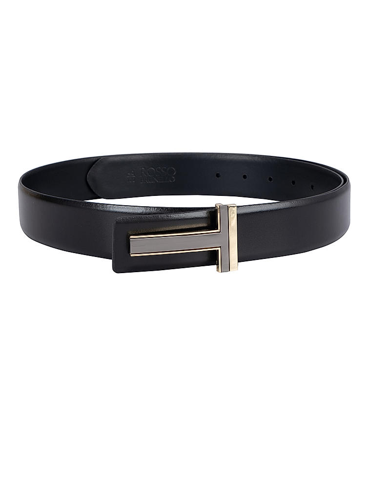 Black Plain Leather Men's Belt