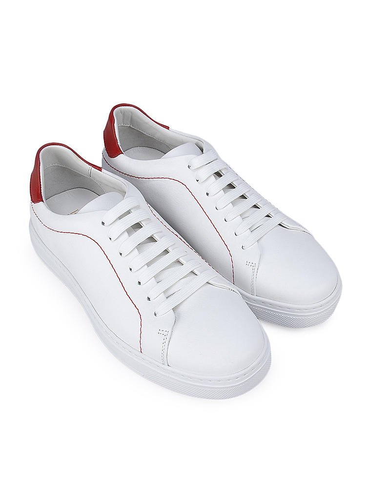 White and Red Leather Sneakers