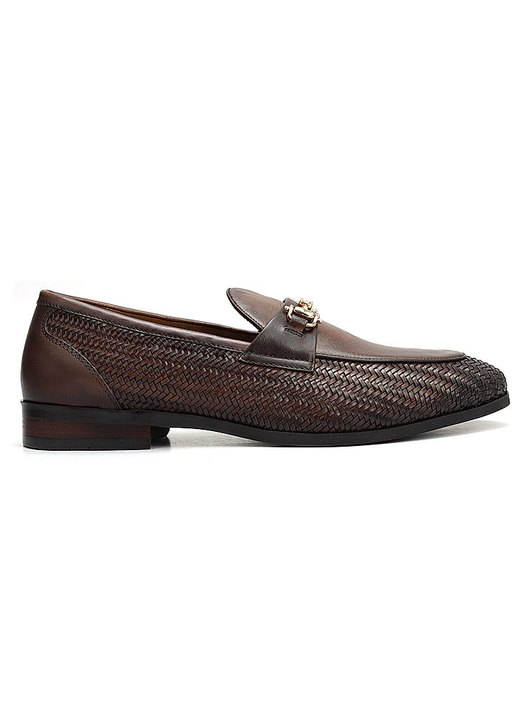 Brown Mat Textured Loafers