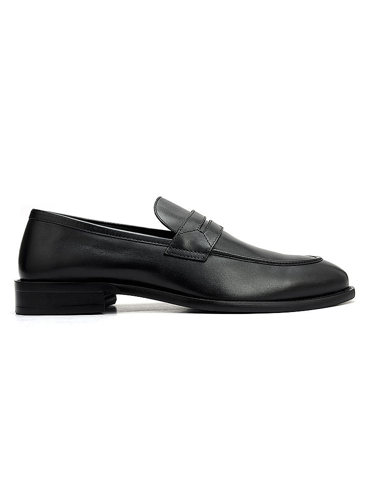 Black Plain Leather Loafers