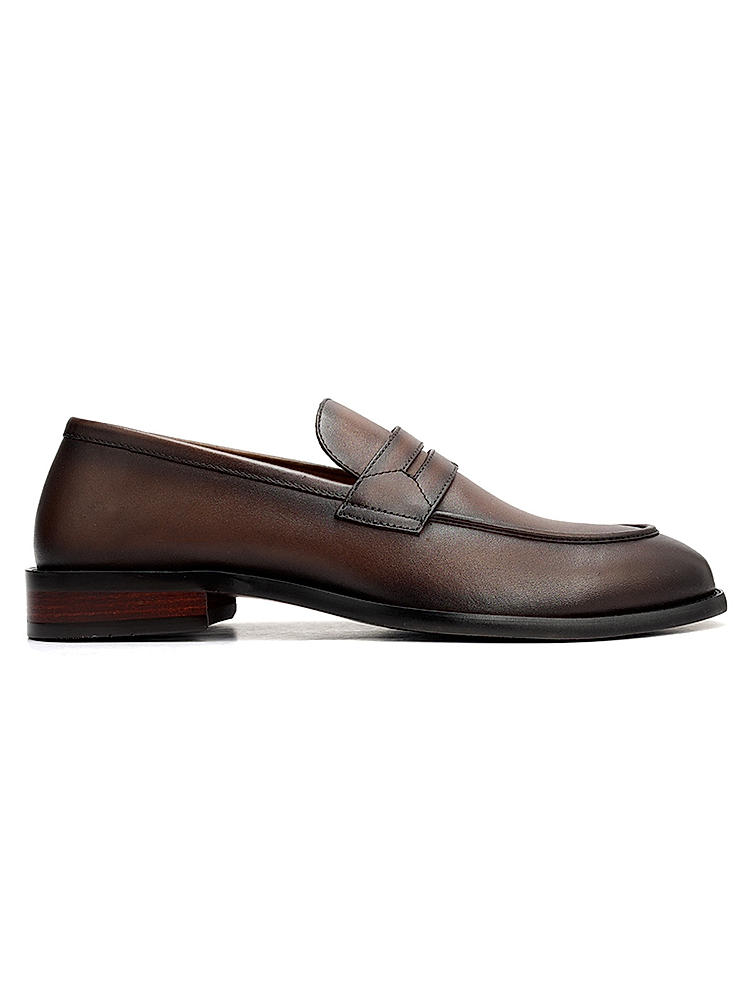 Brown Plain Leather Loafers