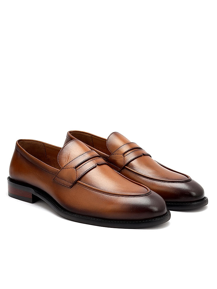 Tan Plain Leather Loafers