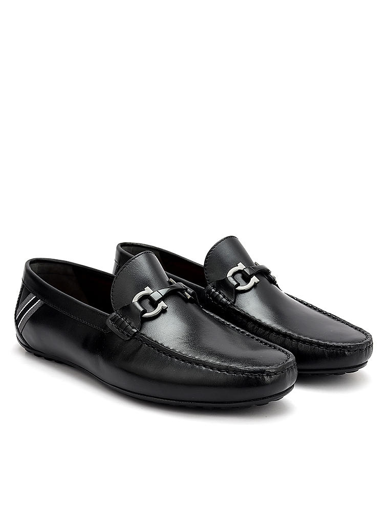 Black Moccasins With Metal Buckle