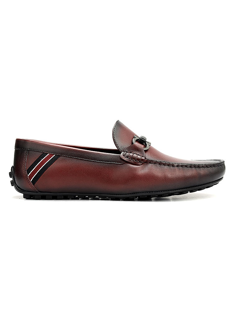 Burgundy Moccasins With Metal Buckle