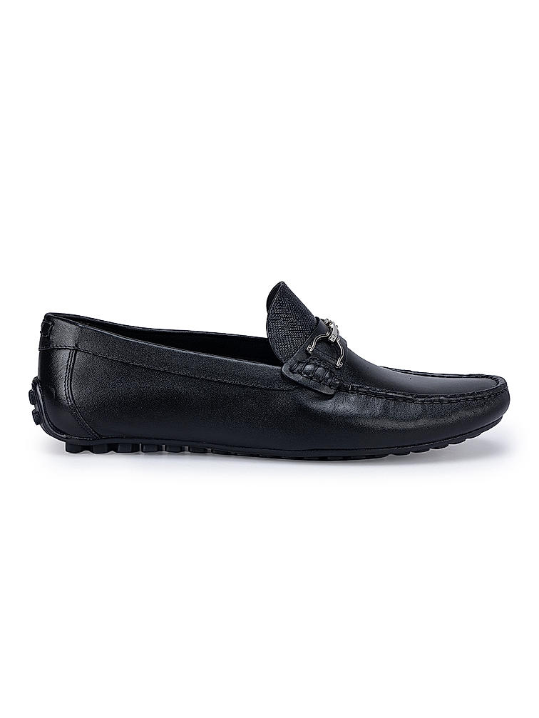 Black Leather Moccasins With Buckle