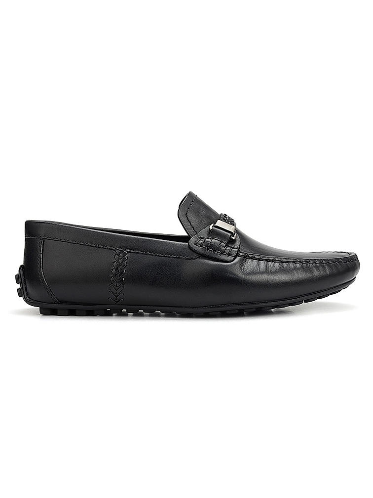 Blacl leather Moccasins With Panel