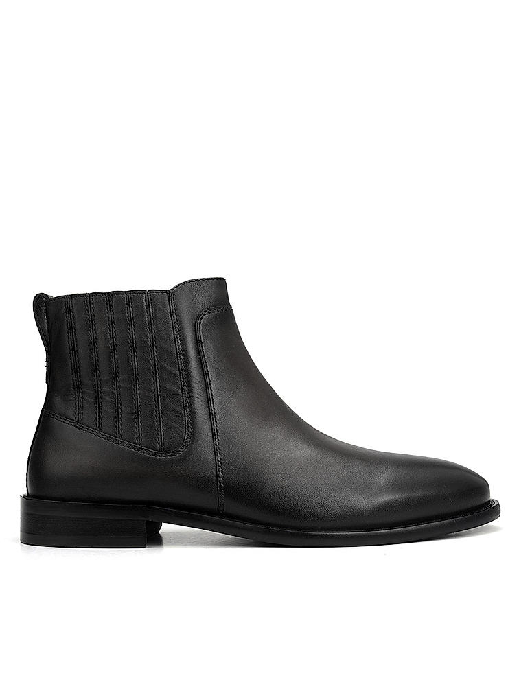 Black Plain Leather Boots