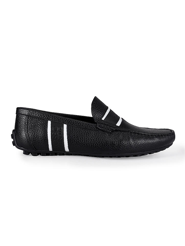 Black Striped Leather Moccasins