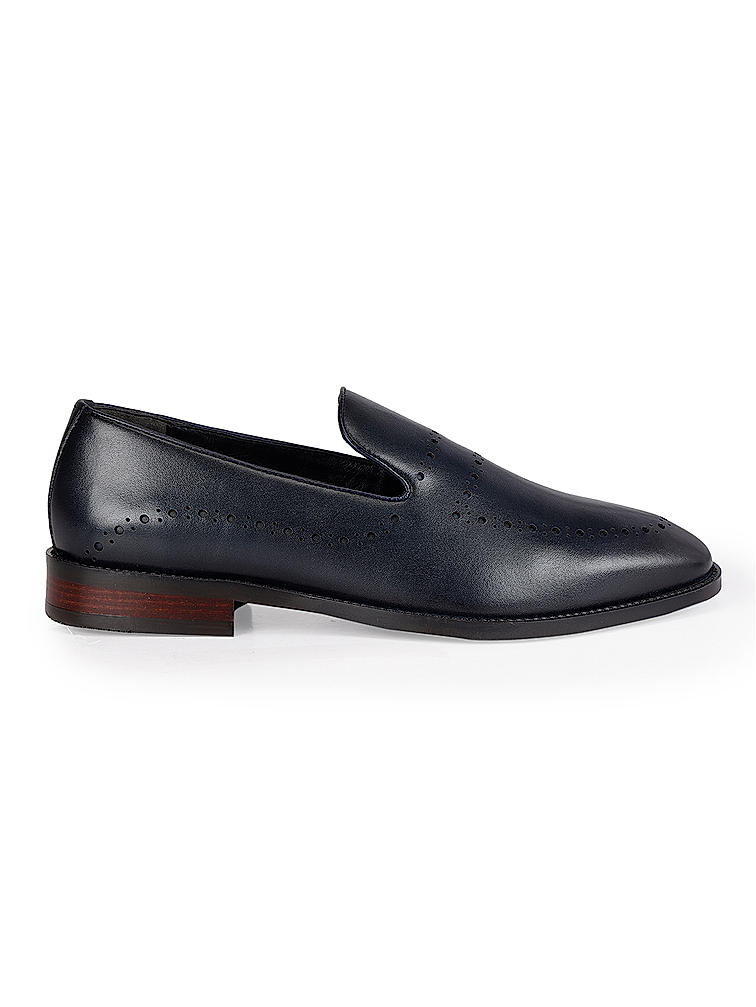 Navy Leather Loafers