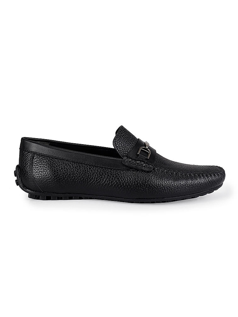 Black Leather Moccasins With Buckle