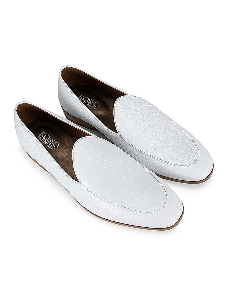 White Textured Leather Loafers