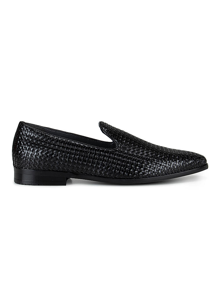 Black Woven Pattern Loafers